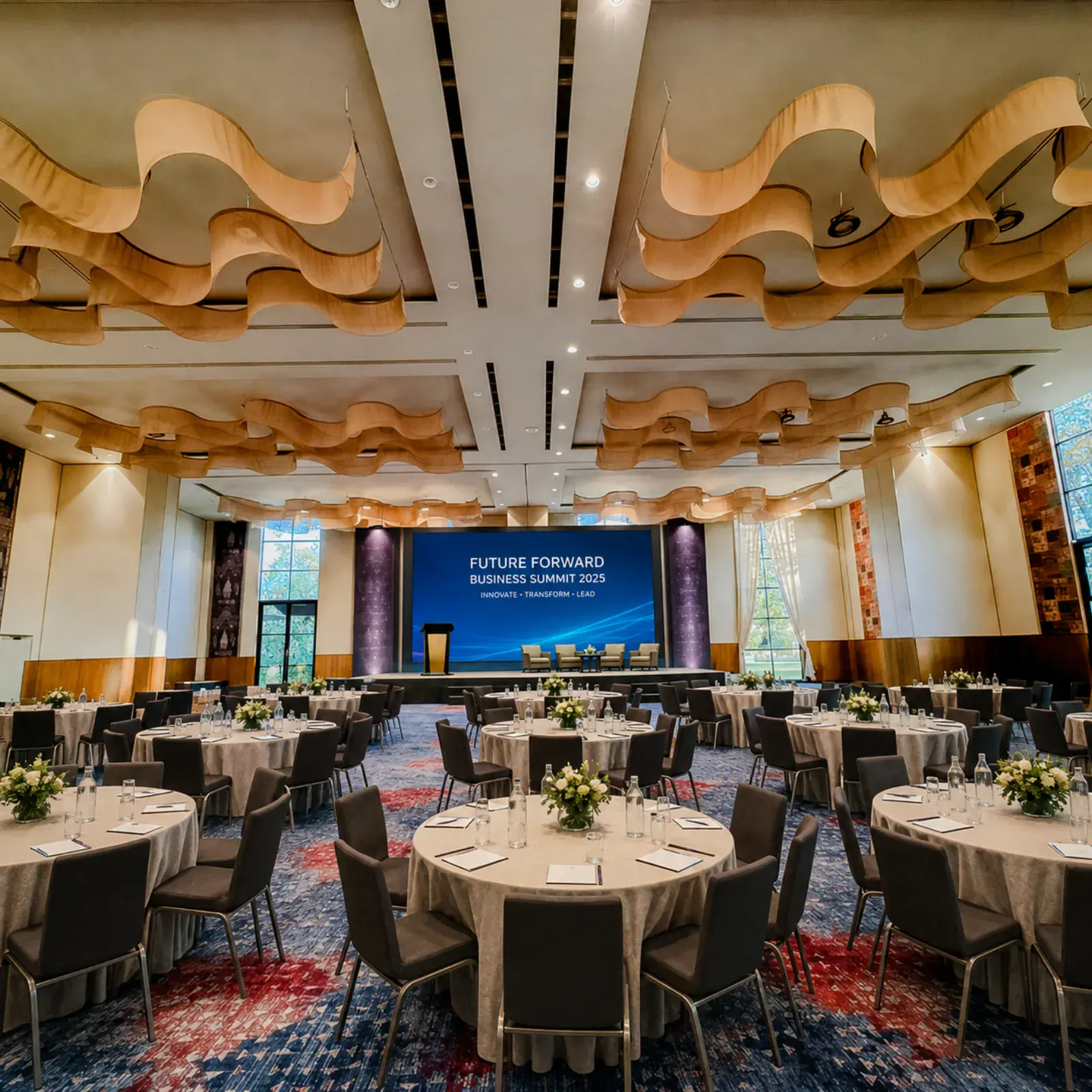 The Aria Grand set with banquet rounds for a corporate gala dinner