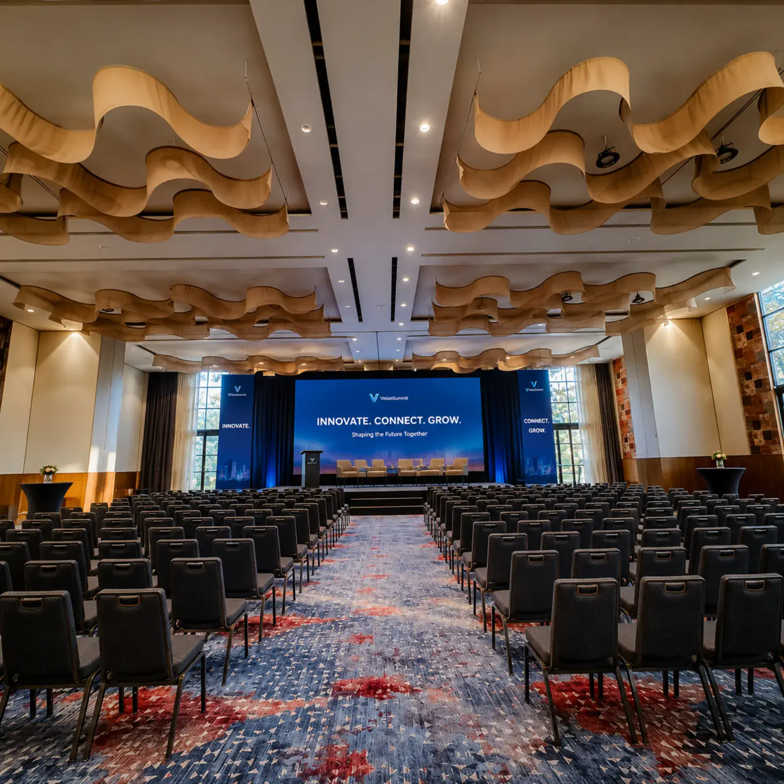 The Aria Grand at Giovanni Village set theatre-style for a conference